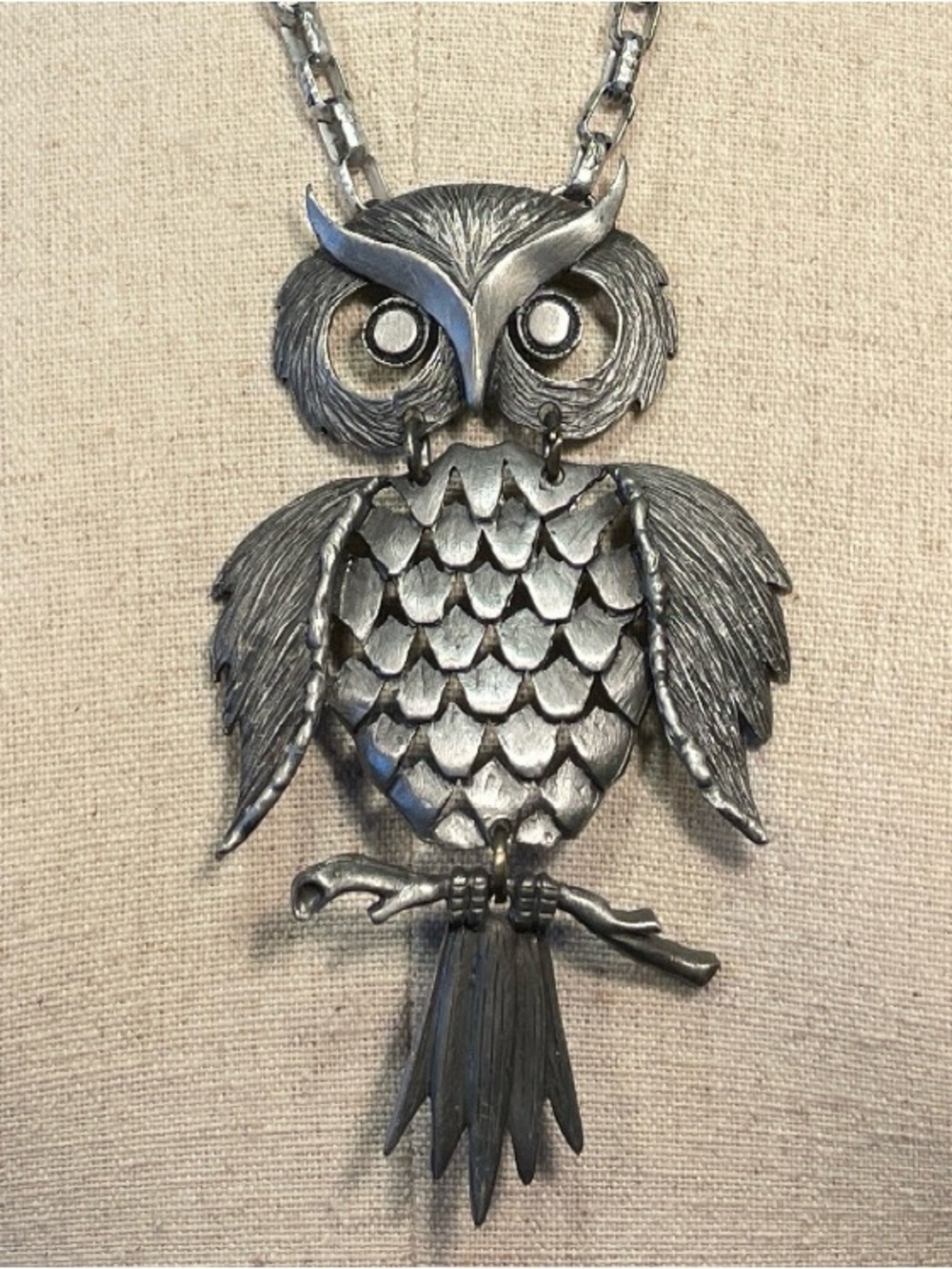 Vintage Articulated Owl Pendant Necklace Silver Tone Statement Boho 🦉